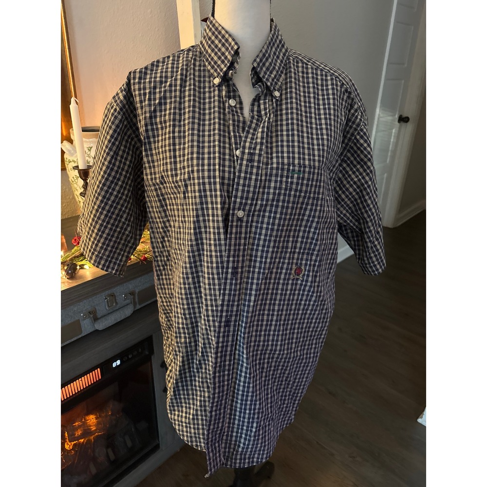 Tommy Hilfiger size medium men's cotton button up top blue yellow‎